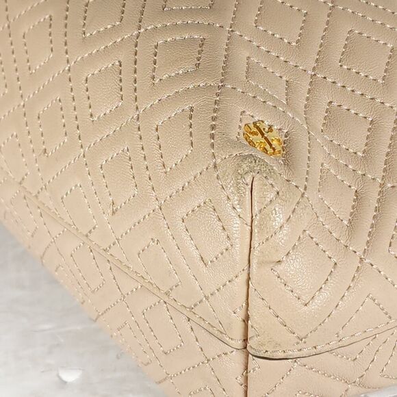 TORY BURCH Light Oak Fleming Diamond Quilted Small Gold Chain Tote Purse Bag - Picture 14 of 16